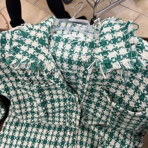 Vestique Green and White Tweed Blazer